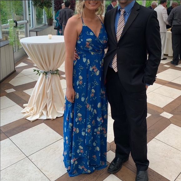 Lulus Royal Blue Floral Dress Size S worn once! - Picture 4 of 4